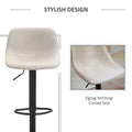 Homcom Adjustable Bar Stools, Swivel Bar Height Chairs Barstools Padded With Back For Kitchen, Counter, And Home Bar, Set Of 2, Cream White Cream White Linen