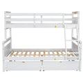 Twin Over Full Bunk Bed With Ladder, Two Storage Drawers, Safety Guardrail, White Box Spring Not Required Twin White Wood Bedroom Bed Frame Pine