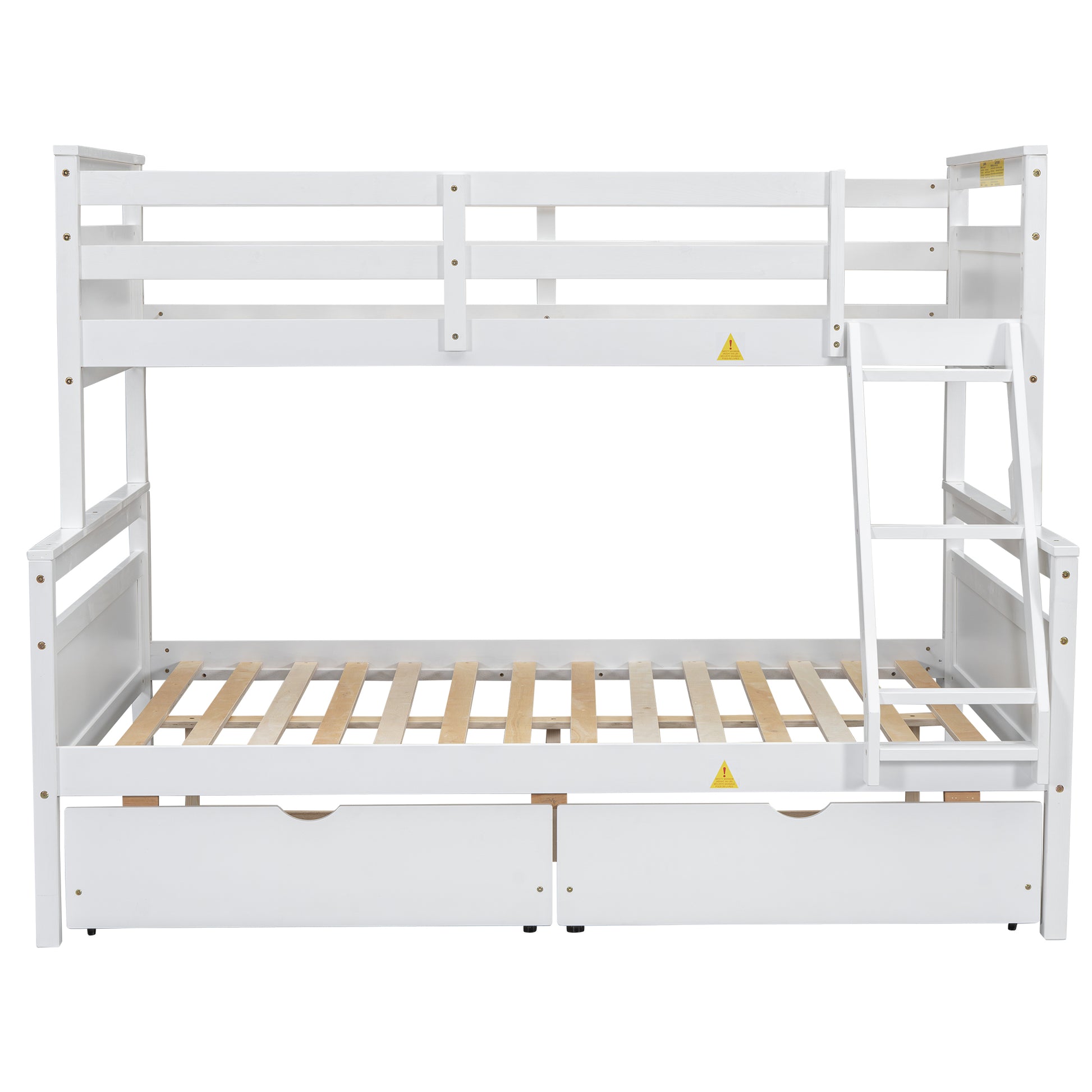 Twin Over Full Bunk Bed With Ladder, Two Storage Drawers, Safety Guardrail, White Box Spring Not Required Twin White Wood Bedroom Bed Frame Pine