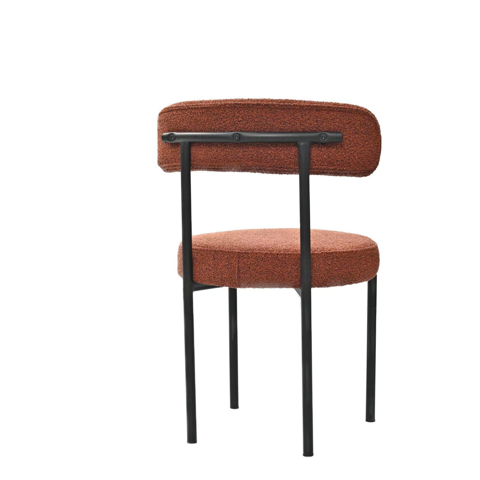 Brown Boucle Dining Chairs Set Of 2,Mid Century Modern Curved Backrest Chair,Round Upholstered Kitchen Chairs Metal Brown Dining Room Modern Banquet Chair Tufted Back Velvet