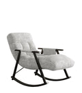 Casual Folding Rocking Chair Upholstered, Lounge Rocking Chair Adjustable High Back And Foot Rest,Side Pockets Placed In Living Room Bedroom Balcony Grey Teddy