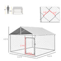 Pawhut Large Dog Kennel Outside, Heavy Duty Dog Cage With Waterproof Cover, Outdoor Fence Dog Run With Galvanized Chain Link, Secure Lock, 6.6' X 6.6' X 4.9' Silver Steel