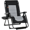 Outsunny Foldable Outdoor Lounge Chair With Footrest, Oversized Padded Zero Gravity Lounge Chair With Headrest, Side Tray, Cup Holders, Armrests For Camping, Lawn, Garden, Black Black Steel