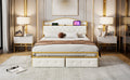 Metal Platform Bed With 2 Drawers, Storage Headboard, Queen, Gold Queen Gold White Fabric Metal