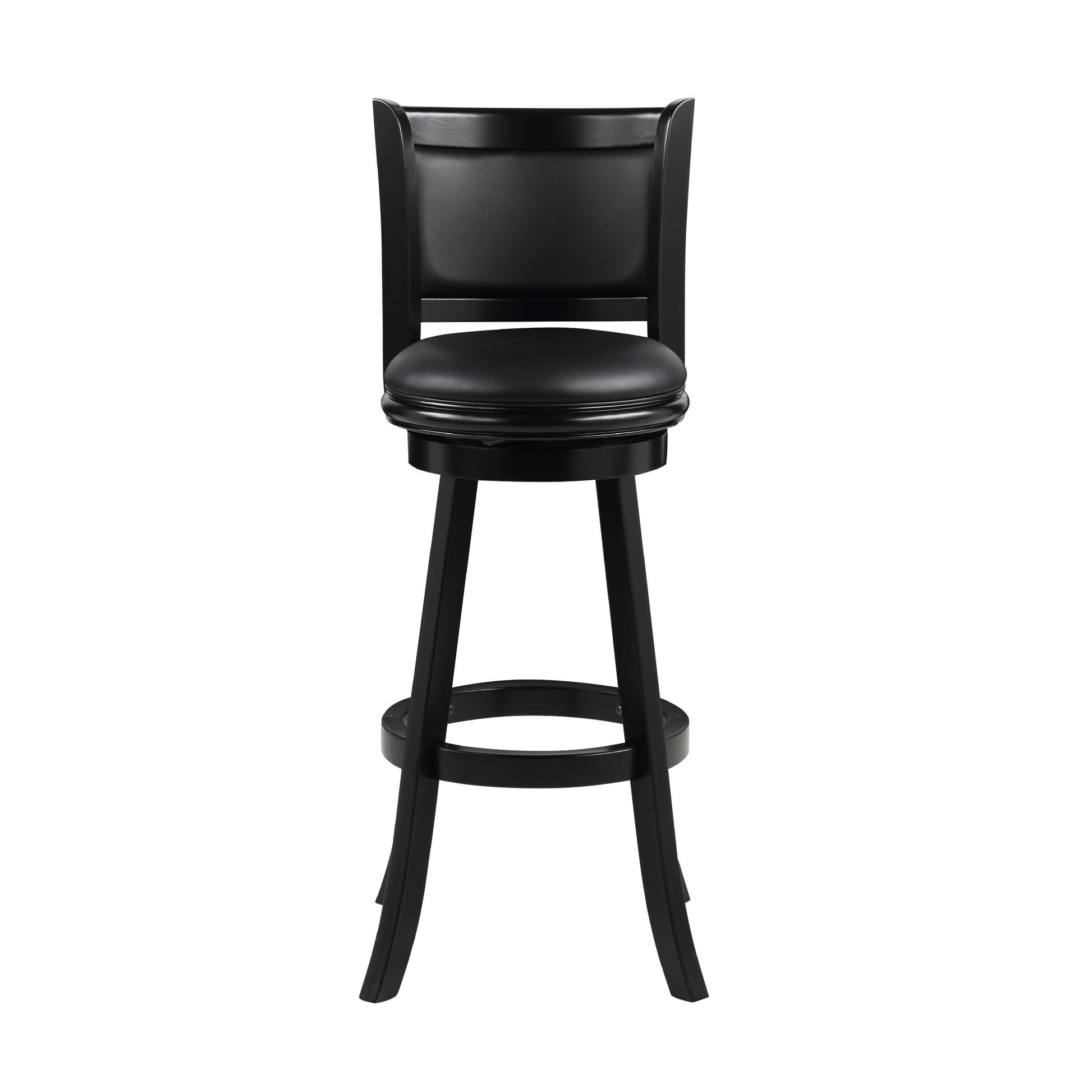 Pio 34 Inch Extra Tall Swivel Bar Stool, Solid Wood, Faux Leather, Black Black Grey Wood