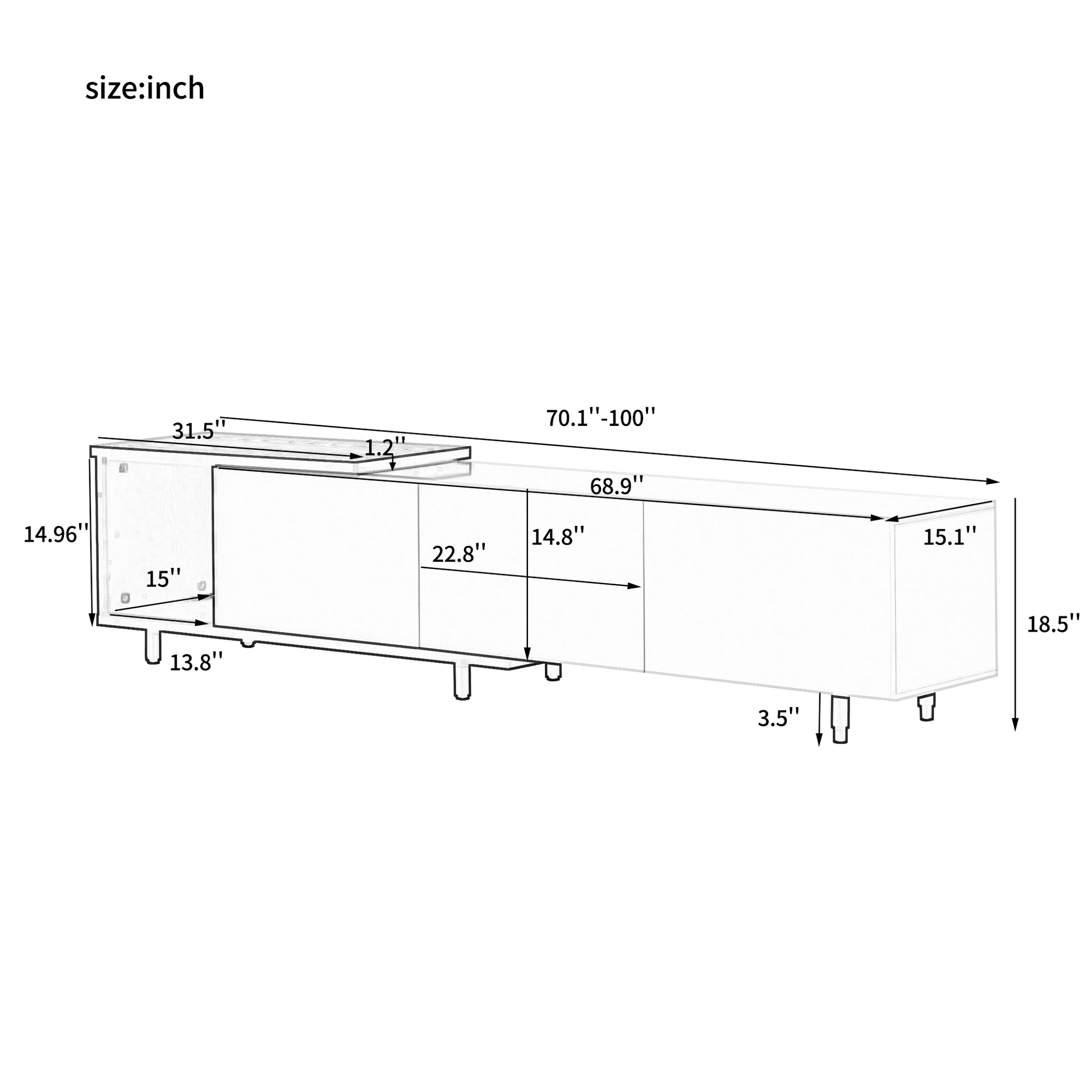 70.1'' 100'' Modern Stylish Tv Stand Tv Cabinet For 80 Inch Tv, White Black, Old Sku:Wf299723Aab Date Of Expected Arrival: 11.25 Black 80 89 Inches Particle Board