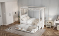 Full Size Upholstery Canopy Platform Bed With Trundle And Three Storage Drawers, Beige Full Beige Upholstered