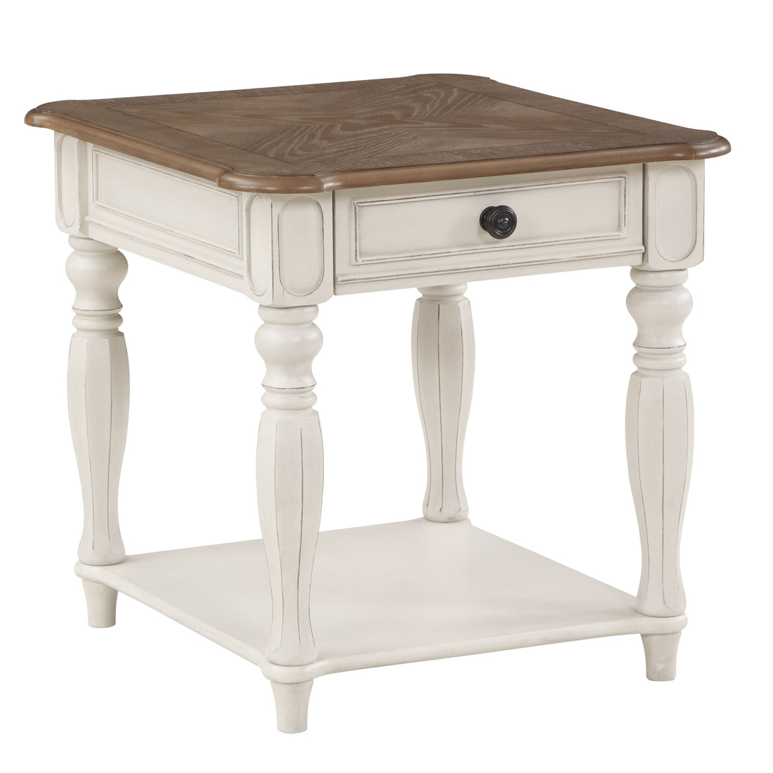 Oak And Antique White 1 Drawer End Table With Shelf Oak Primary Living Space Drawers Rectangular Wood