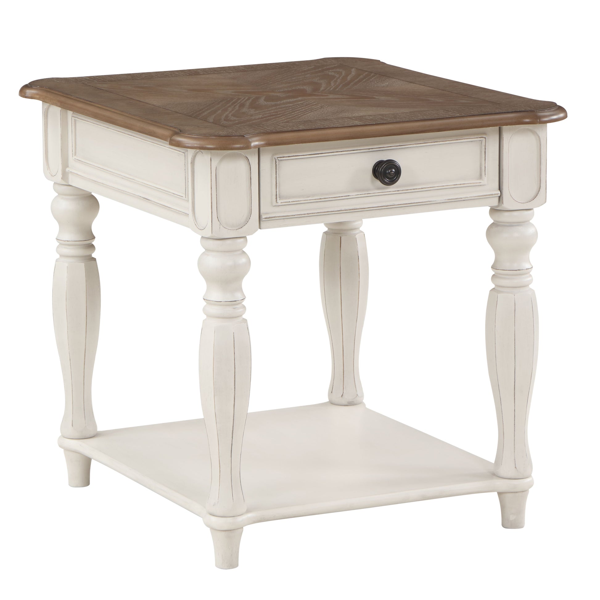 Oak And Antique White 1 Drawer End Table With Shelf Oak Primary Living Space Drawers Rectangular Wood