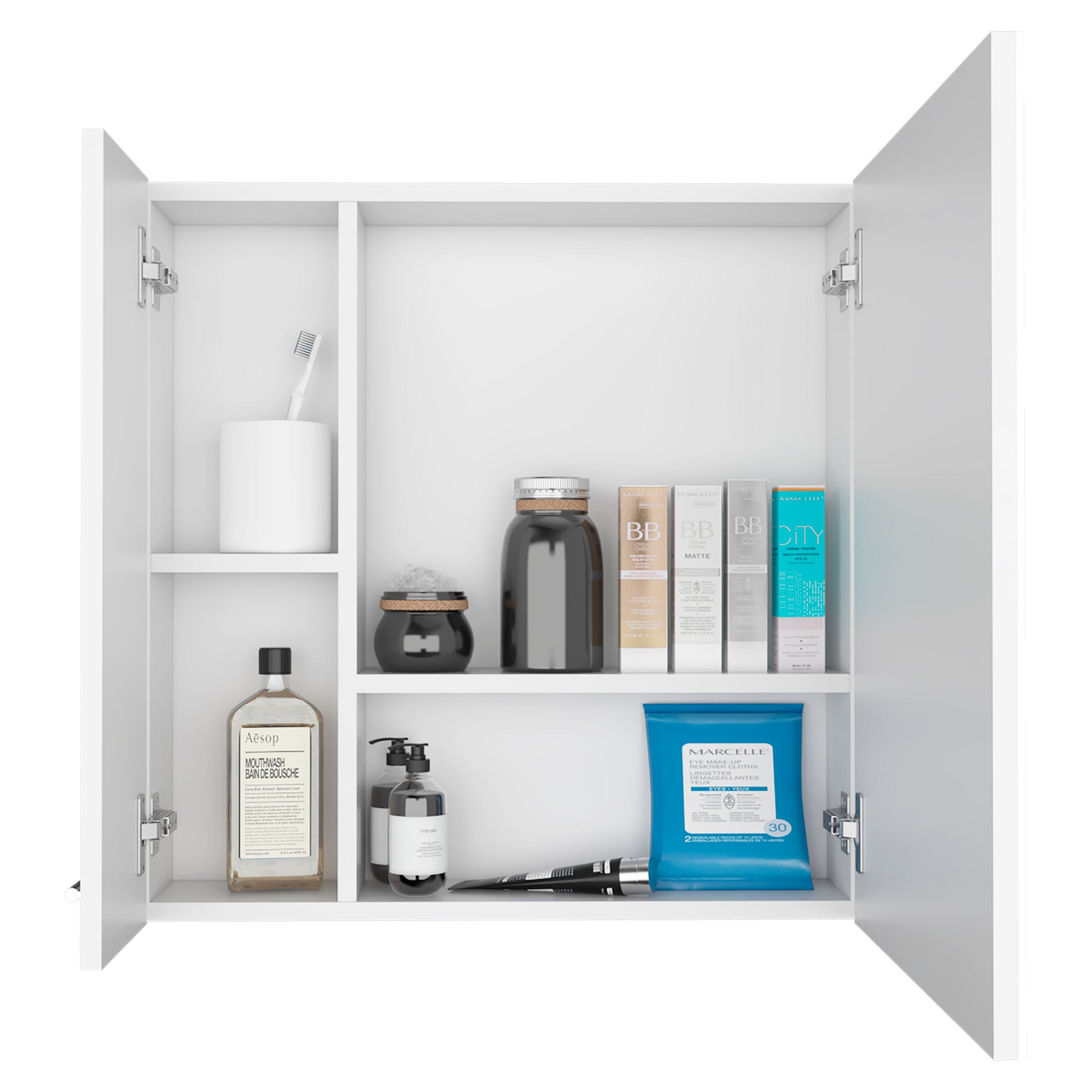 Medicine 23H" Double Door Cabinet,Four Interior Shelves, White White Particle Board Particle Board