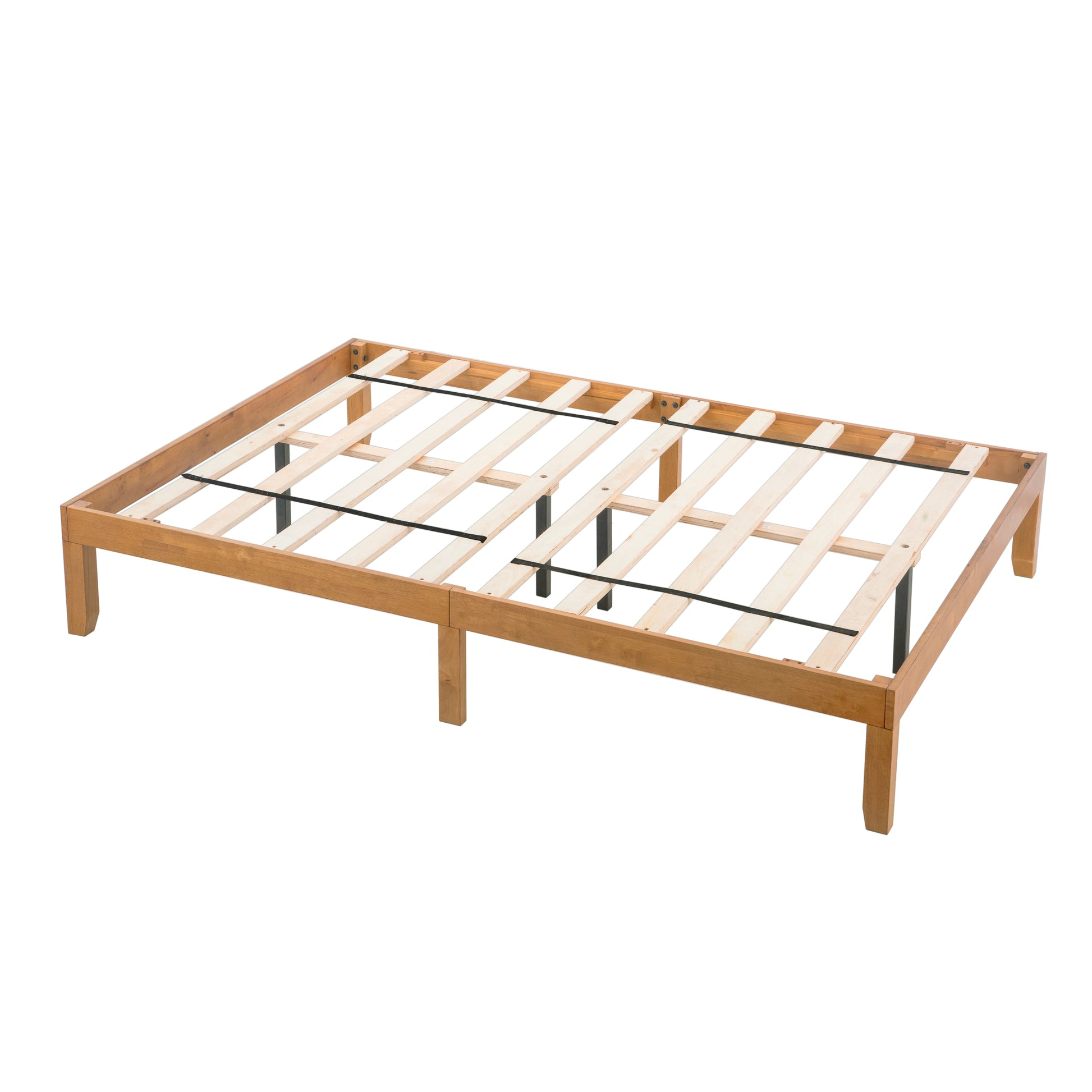 Queen Size Wood Platform Bed Frame,No Box Spring Needed,Strong Wood Slat Support, Easy Assembly Queen Brown White Rubber Wood