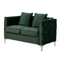 Joel Modern 2 Piece Sofa And Loveseat Living Room Set, Tufted Green Velvet Green Wood Fabric 5 Seat