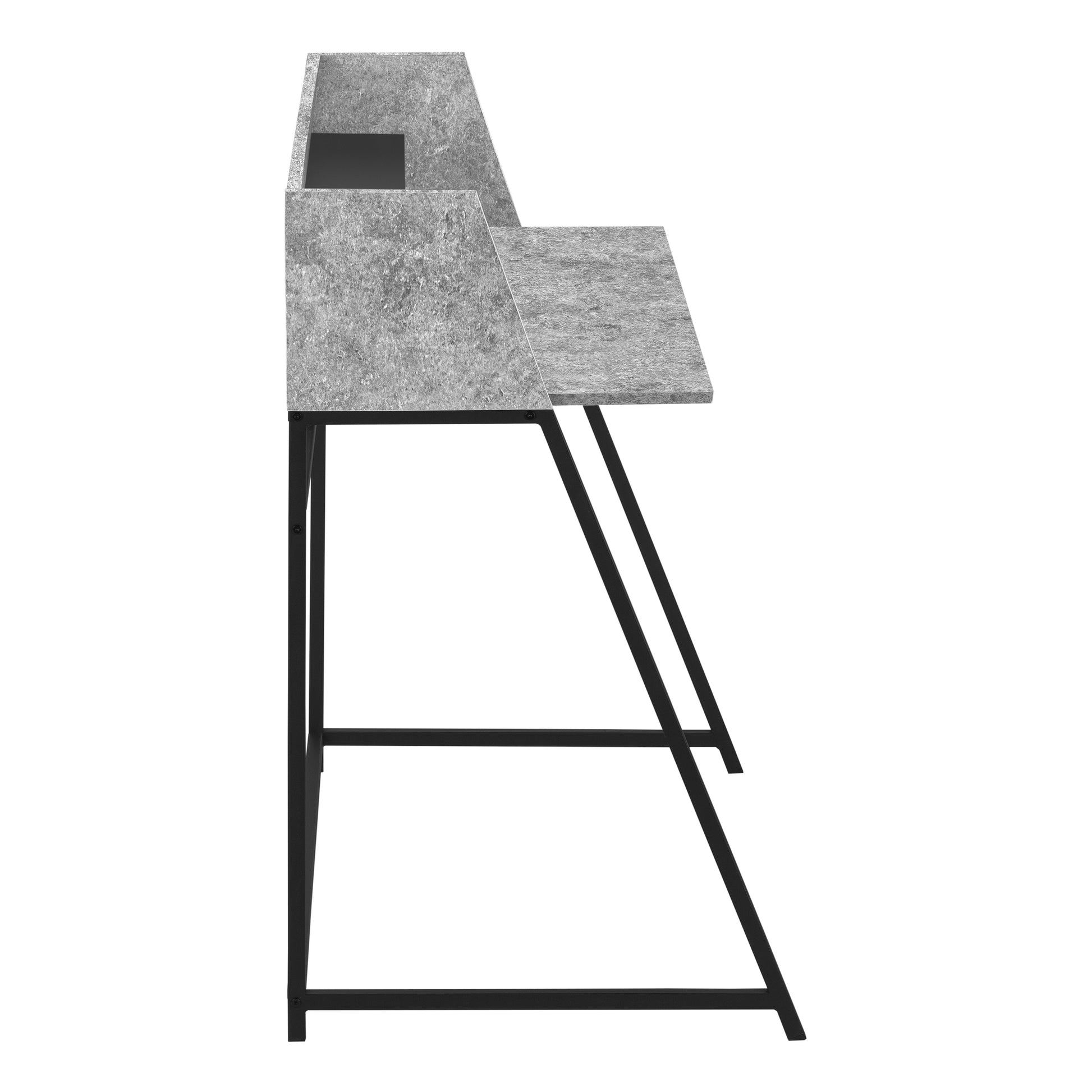 Computer Desk, Home Office, Laptop, Storage Shelves, 48"L, Work, Grey Stone Look Laminate, Black Metal, Contemporary, Modern Grey Particle Board