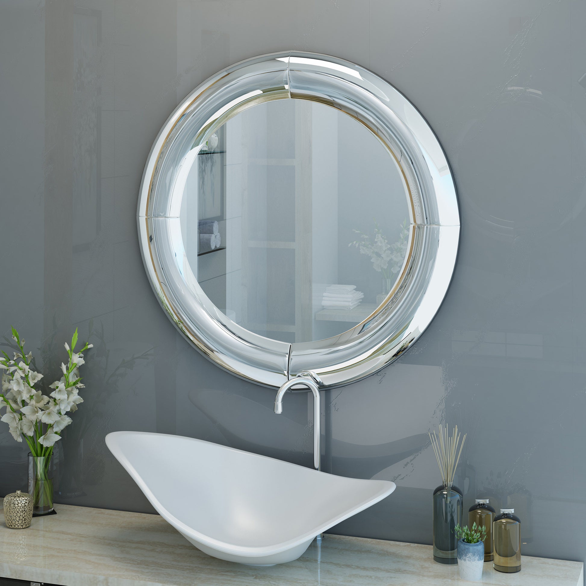 Curved Round Mirror Clear Mdf