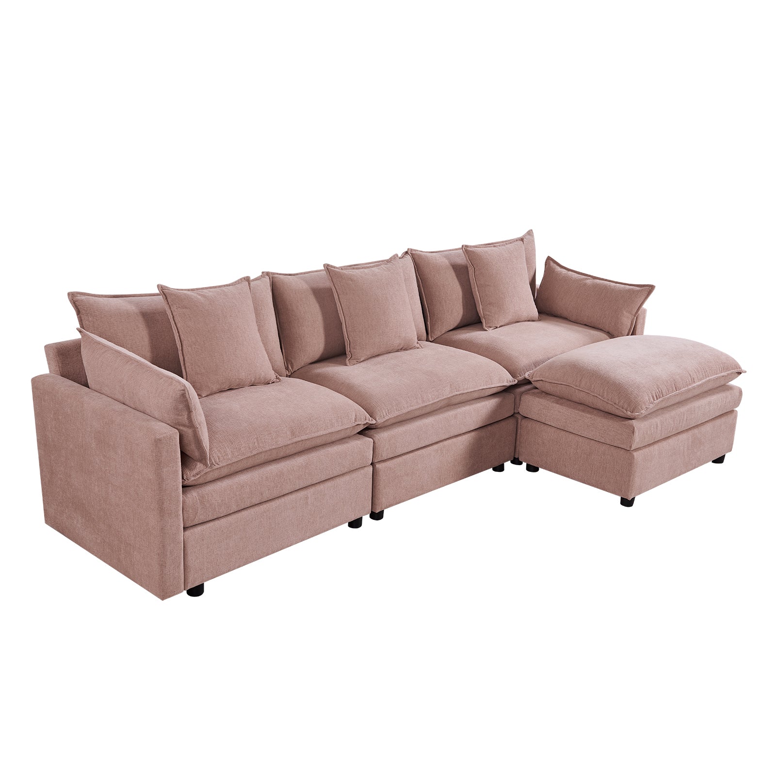 108.66"Modern Chenille L Shaped Sectional Sofa With Convertible Chaise, Comfy Cloud Couch Deep Sectional Sofa With Ottomans For Living Room Pink Wood Foam Chenille 3 Seat