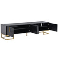 Modern Tv Stand With Metal Legs And Gold Handles For Tvs Up To 80'', Media Console Table With Cabinets And Adjustable Shelves, Luxury Tv Cabinet With Geometric Lines For Living Room, Black Black Gold Primary Living Space 80 89 Inches 80 89 Inches 80