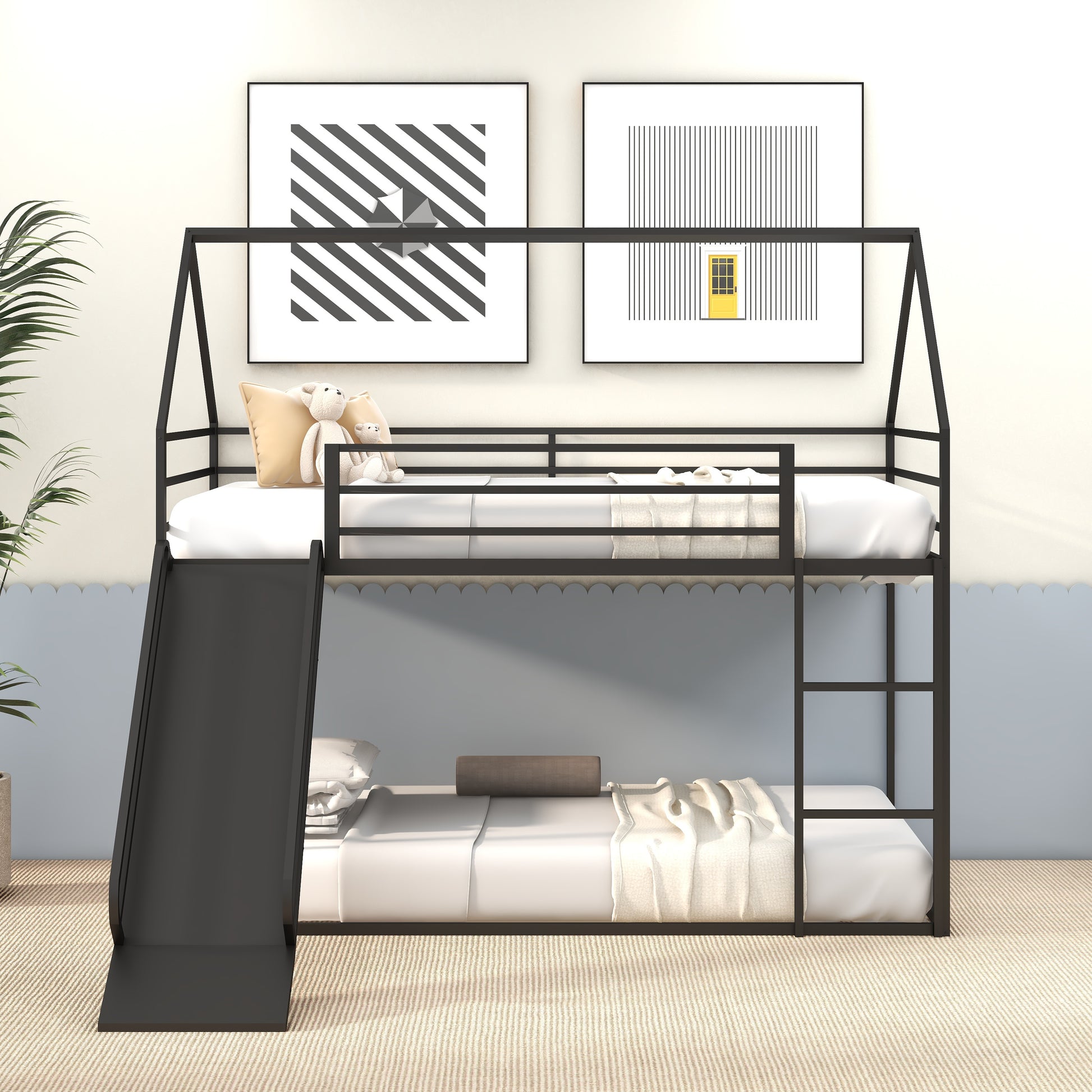 Twin Over Twin House Bed Twin Black Steel