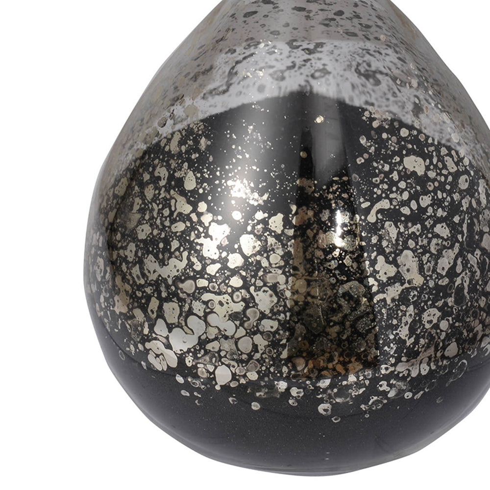 3.2X3.2X8" Peleus 30 Minute Silvered Hourglass, Black Sand Antique Black Glass