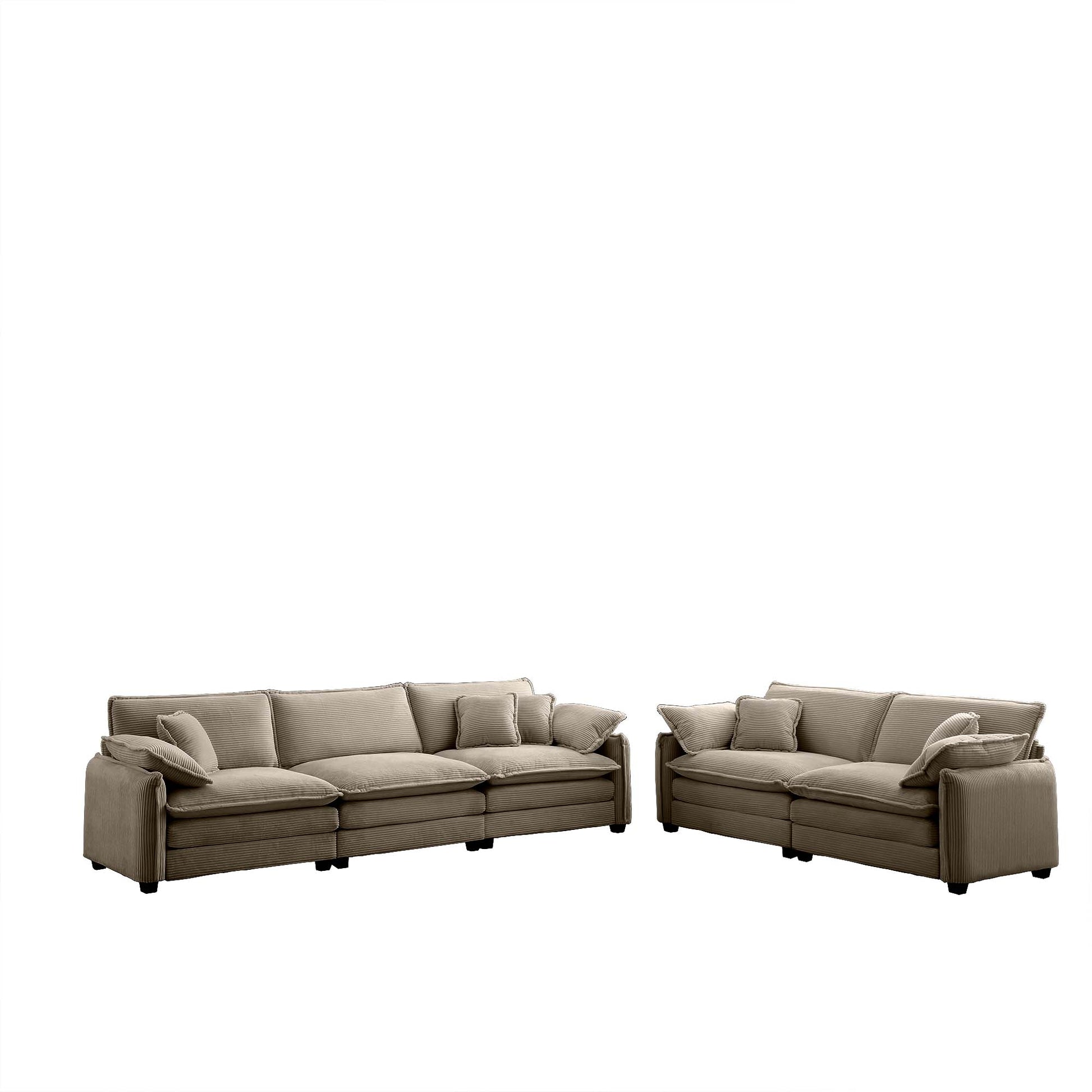Family Sofa Set Deep Seat Sofa, Warm Sofa For Home Cinema And Living Room, One 2 Seater Sofa And One 3 Seater Sofa,Tan Corduroy Tan Corduroy 5 Seat
