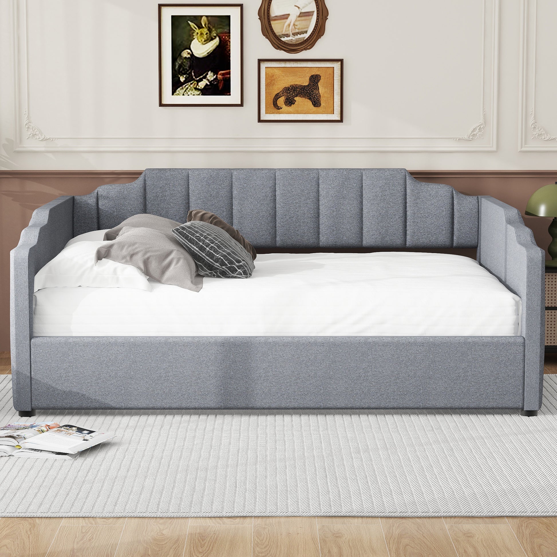 Upholstered Daybed With Underneath Storage,Full Size, Gray Full Gray Upholstered