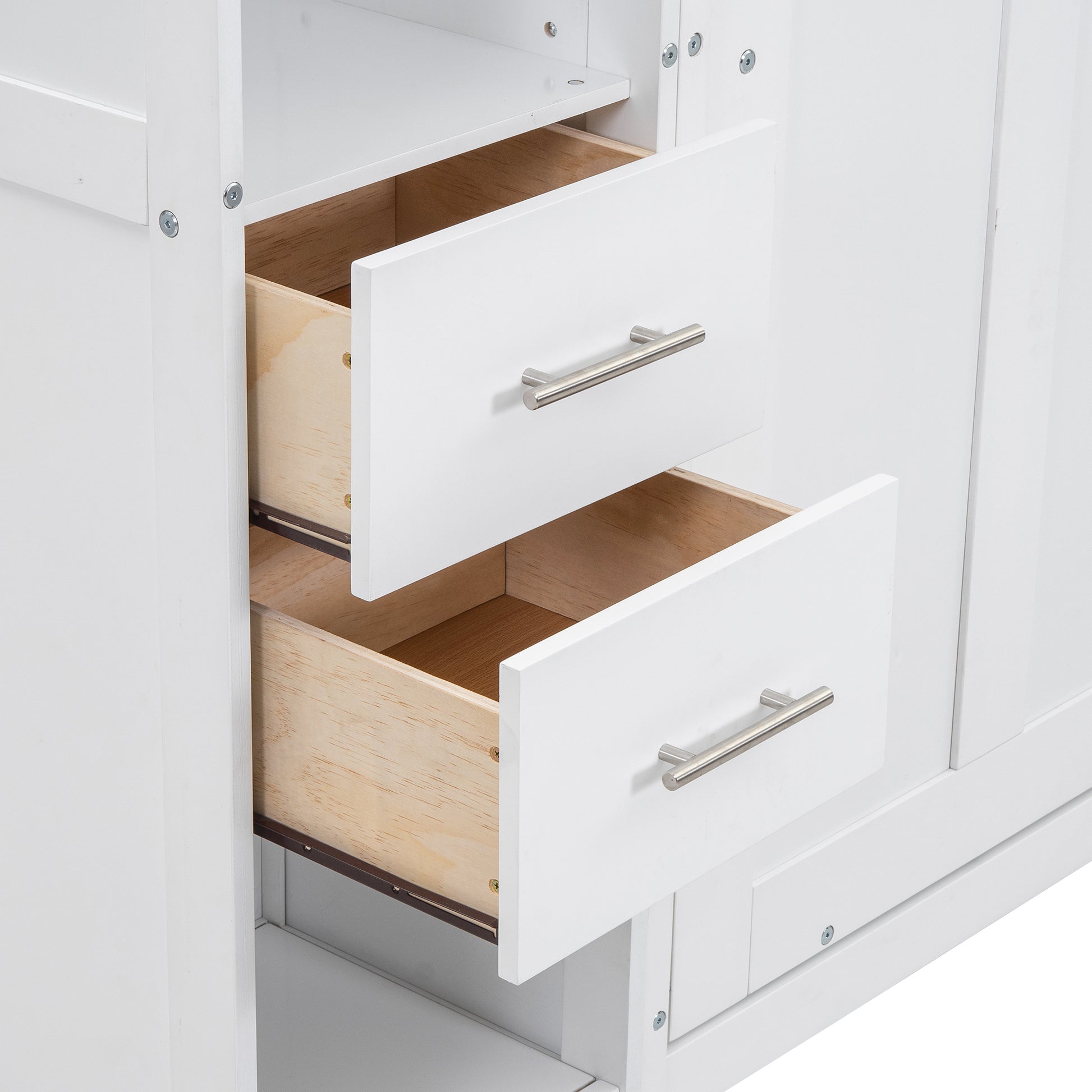Twin Size Murphy Bed With Lockers And Wardrobes, With Installation Video, White Box Spring Not Required Twin White Murphy Solid Wood Mdf