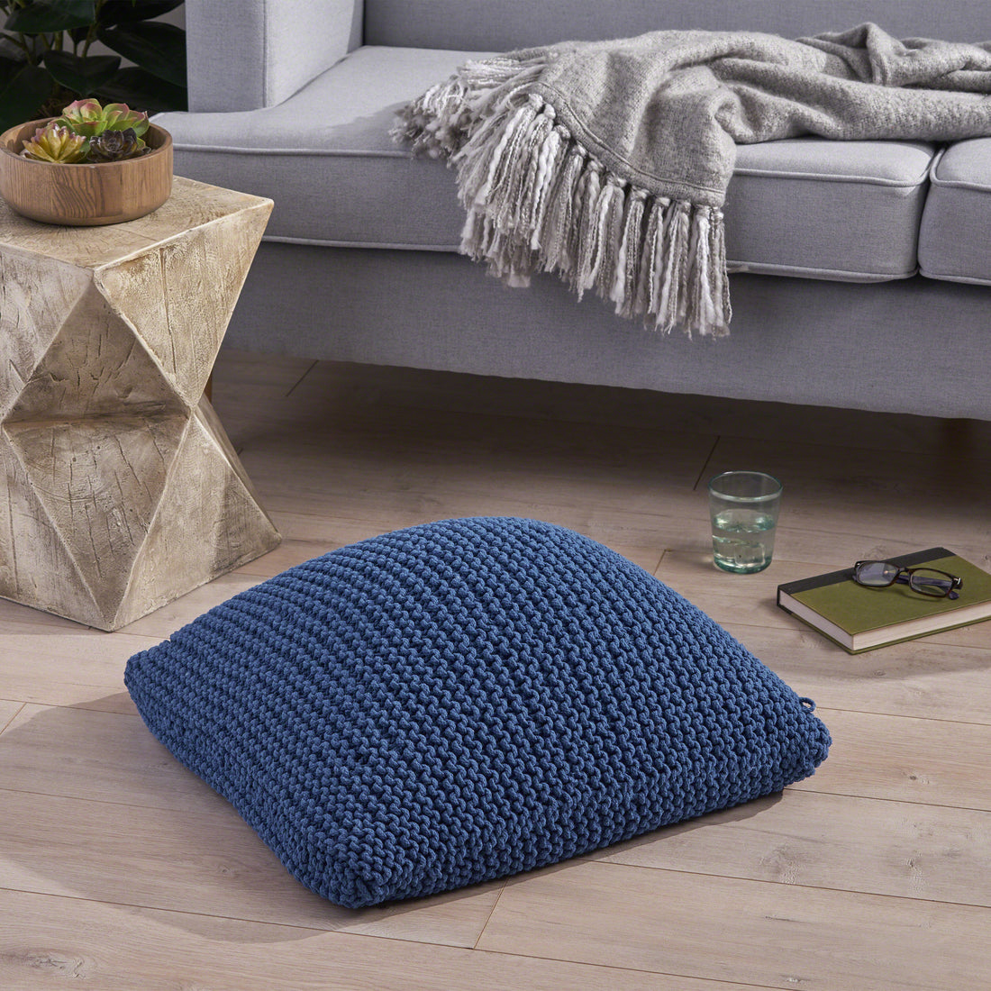 Knited Floor Cushion Navy Cotton