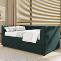 Twin Size Upholstered Velvet Daybed With Trundle, Green Box Spring Not Required Twin Green Wood Bedroom Bed Frame Velvet Upholstered