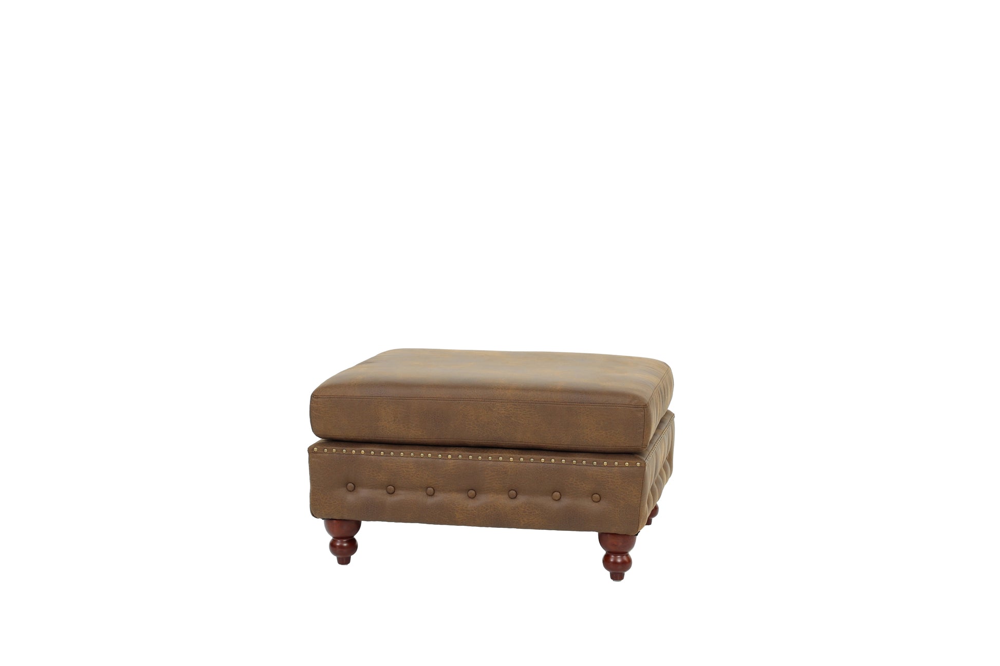 1Pc Cocktail Ottoman Dark Coffee Tufted Wooden Legs Living Room Furniture Dark Coffee Faux Leather Wood Primary Living Space Solid Contemporary,Luxury,Traditional Rubberwood Rectangle Nailhead Trim