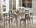 Dark Bronze Metal Kitchen 7Pc Dining Set Dining Table And 6X Side Chairs Paper Veneer X Cross Back Design Dining Room Furniture Metal Wood Natural Multi Seats 6 Metal Dining Room Solid Wood Contemporary,Modern,Transitional Rubberwood 4 Leg Rectangular