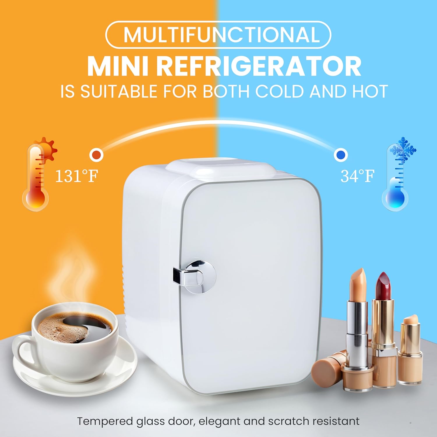Mini 4L 6 Can, Small Refrigerator For Bedroom, Office, Dorm And Car Portable Cooler & Warmer Compact Fridge For Beverage, Skincare And Food, White White Plastic