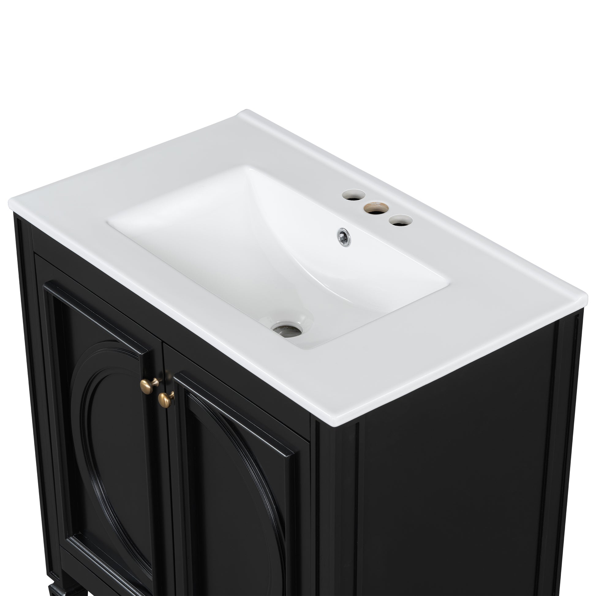 30" Bathroom Vanity With Sink, Two Doors With Shelf, Soft Close Door Hinges, Vintage Style, Black Black Ceramic Mdf,Rubber Wood