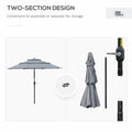 Outsunny 9Ft 3 Tiers Patio Umbrella Outdoor Market Umbrella With Crank, Push Button Tilt For Deck, Backyard And Lawn, Dark Gray Dark Grey Polyester