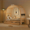 Twin Size Bed With Arched Roof And 2 Drawers, Natural Twin Natural Plywood