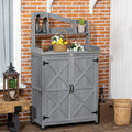Outsunny Potting Bench Table, Outdoor Storage Cabinet, Multi Function Gardening Bench, Wooden Planting Workstation With Magnetic Doors, For Yard Tools Or Pool Accessories, Gray Dark Grey Wood