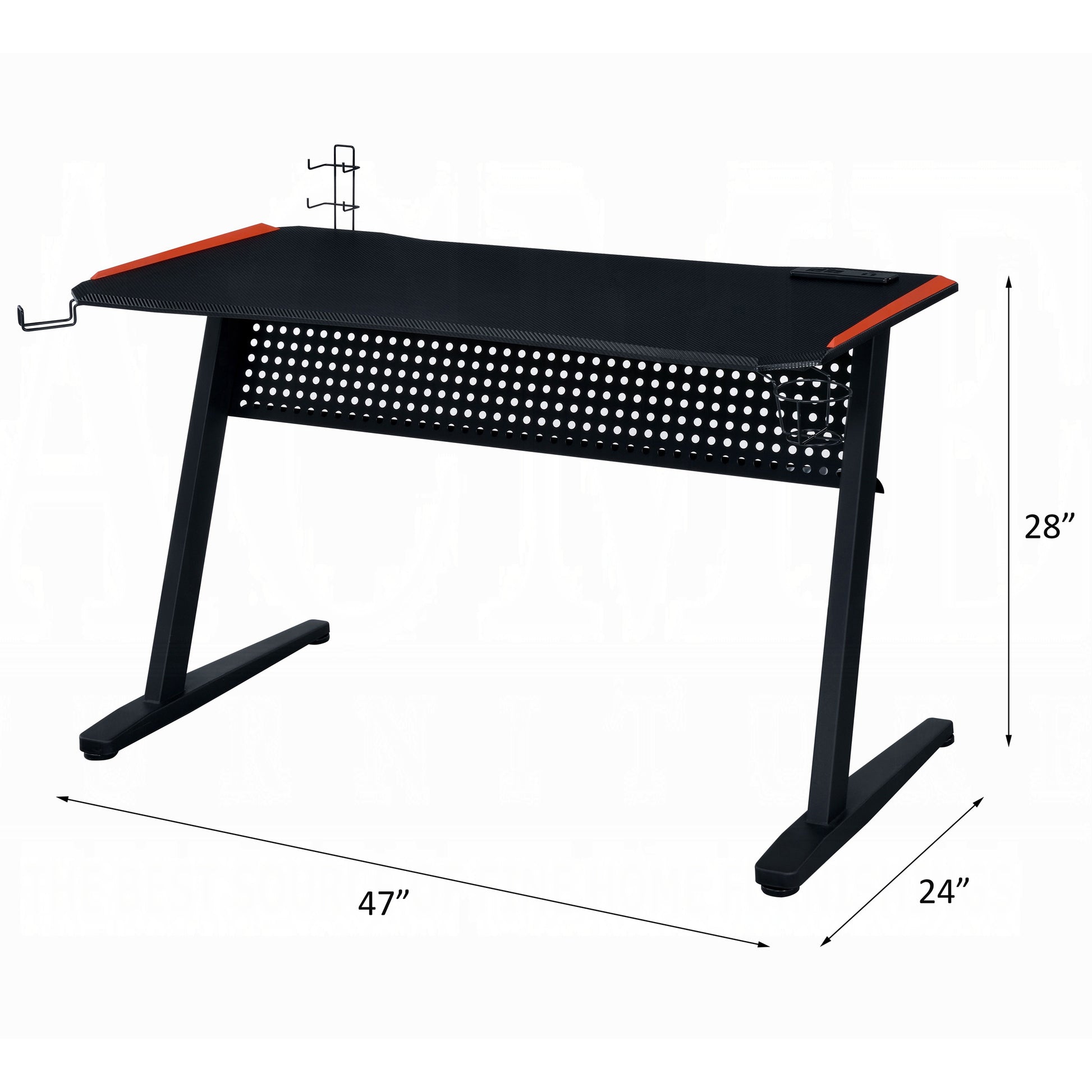 Black And Red Gaming Desk With Led Light And Usb Port Black Red Primary Living Space Paper Composite