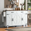 K&K 53.5''Farmhouse Kitchen Island With Power Outlet, Kitchen Storage Island With Drop Leaf, Spice Rack And Drawer, Rolling Kitchen Cart On Wheels, For Home, Kitchen And Dining Room, White White