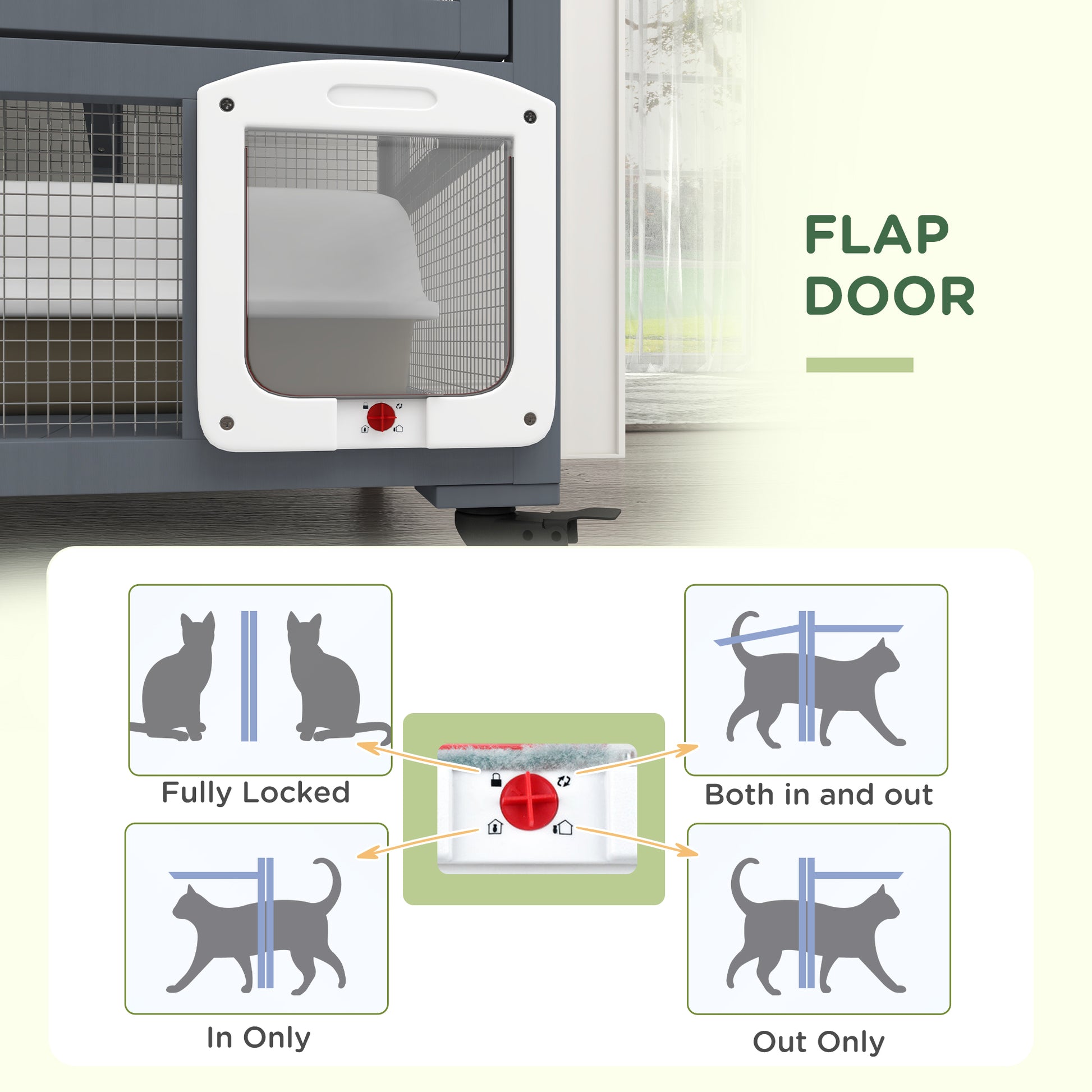 Pawhut Cat House, Indoor Cat Enclosure On Wheels, Wooden Kitty Cage With Cat Flap Door, Platforms Hammock & Openable Top For 2 Cats, 39" Gray Wood