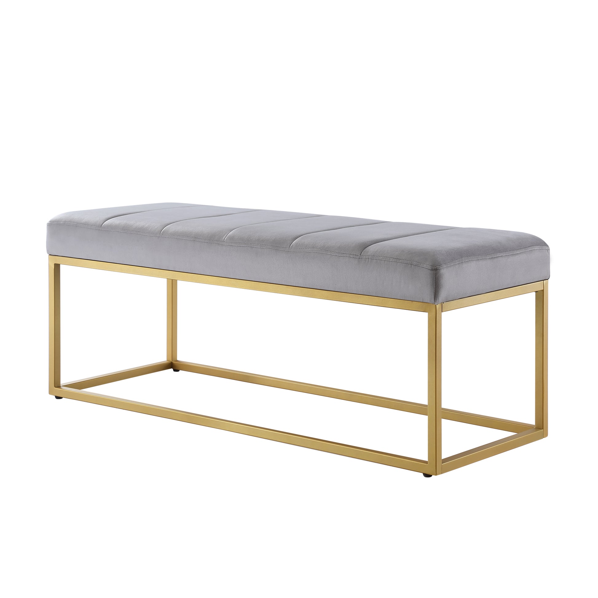 Modern Tufted Channel Entryway Bench Emerald Velvet Upholstered End Of Bed Bench With Metal Frame,Footboard Bench For Living Room, Bedroom Gray Foam Velvet