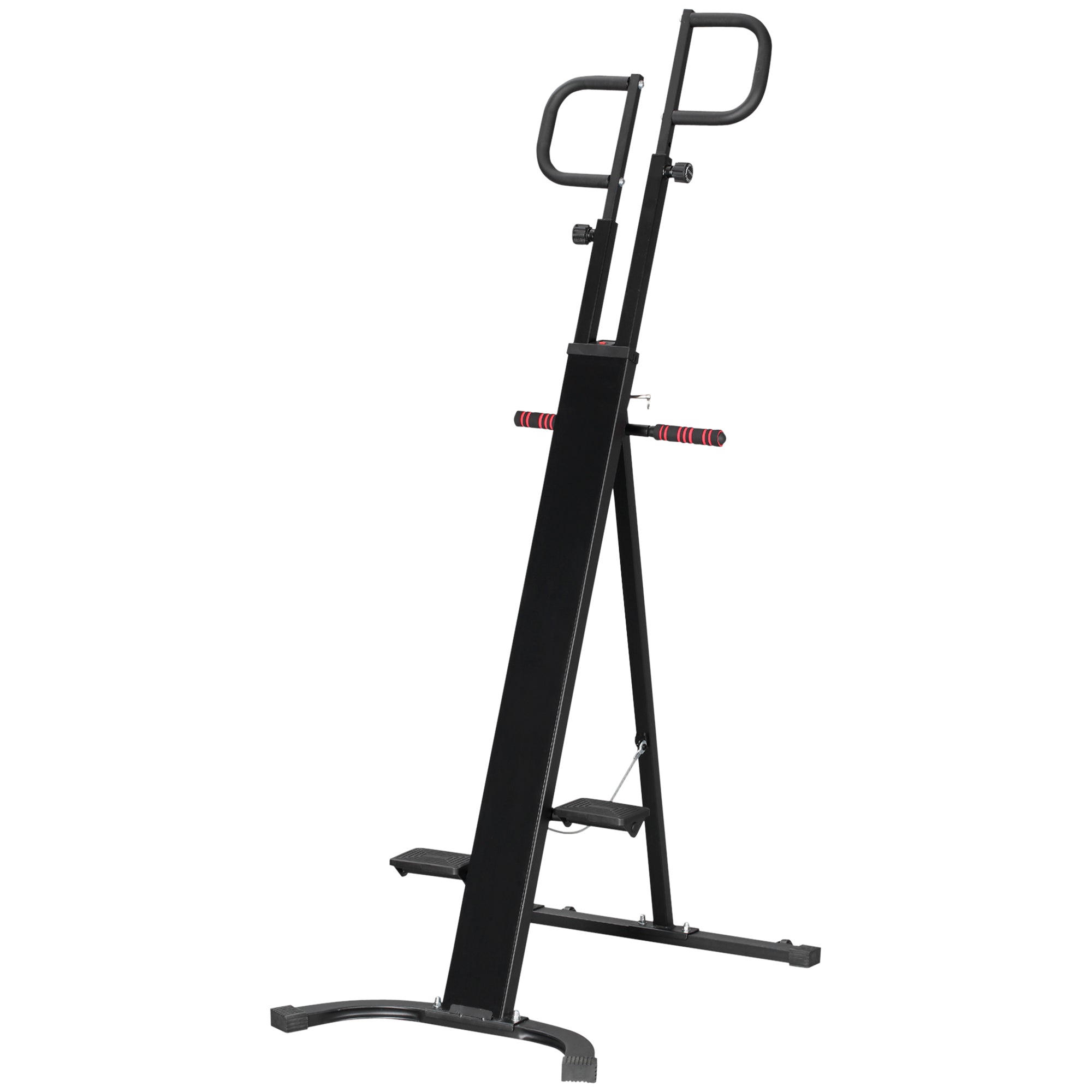 Soozier Folding Vertical Climber Exercise Machine, Height Adjustable Climbing Machine, Stair Stepper With Lcd Monitor And Transport Wheels For Full Body Workout Black Red Steel