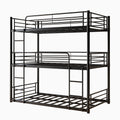 Triple Twin Bunk Beds, Twin Over Twin Over Twin Metal Bunk Bed Platform Frame, Two Attached Ladders, Easy Access Guard Rail, No Box Spring Need Black Box Spring Not Required Twin Black Metal Bedroom