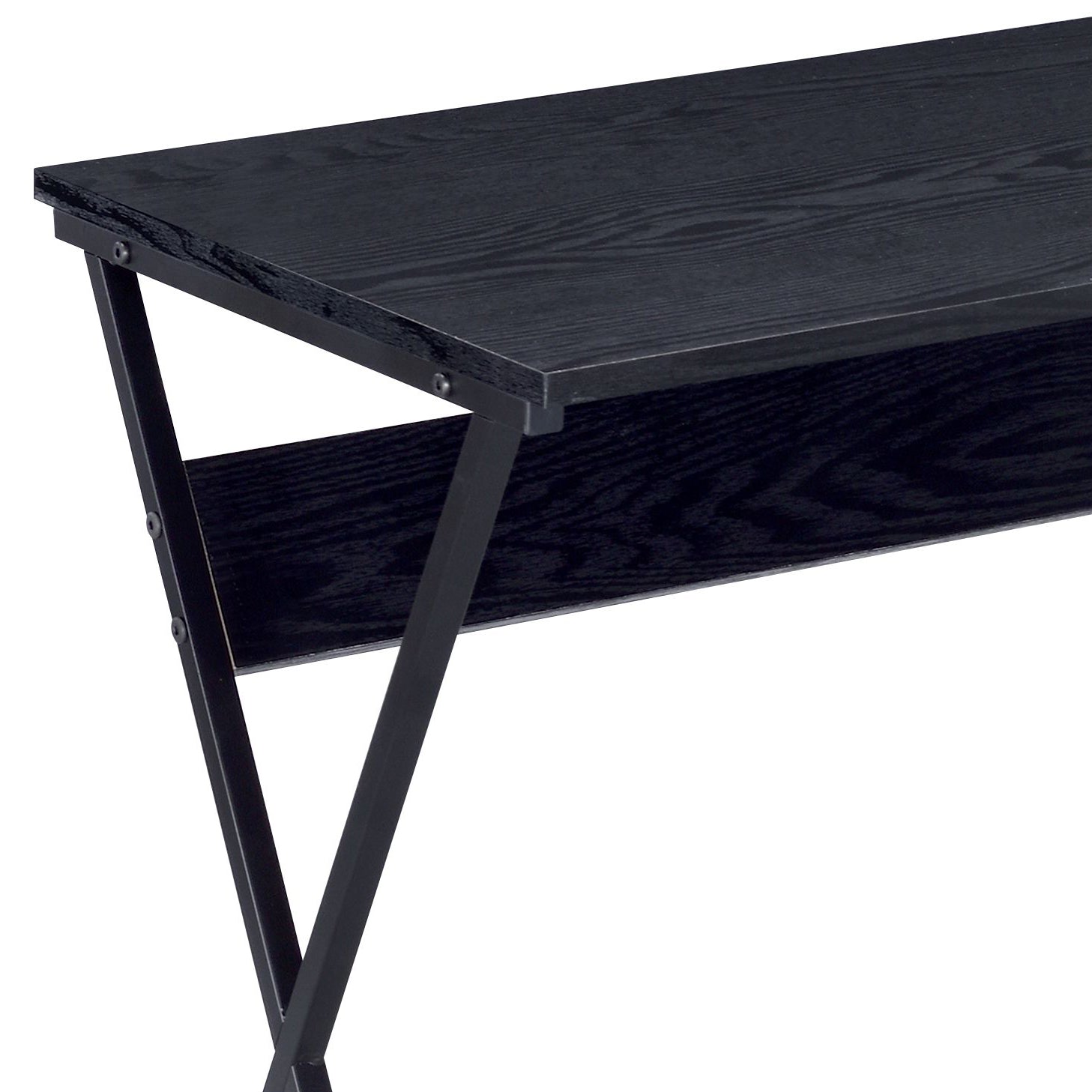 Black L Shaped Writing Desk Black Writting Desk Office Modern Wood Metal Sled