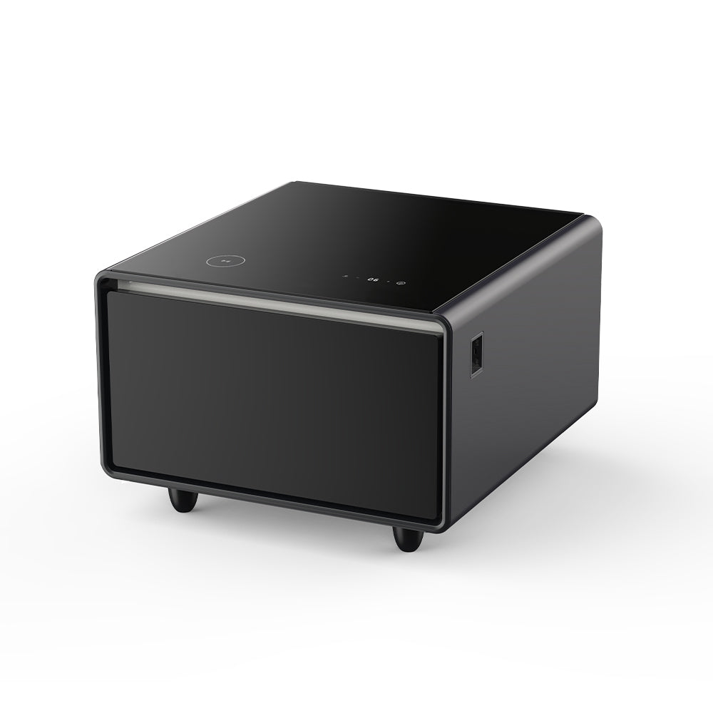 Modern Smart Side Table With Built In Fridge, Wireless Charging, Temperature Control, Power Socket, Usb Ports, Outlet Protection, Induction Light, Black Black Built In Outlets Or Usb Standing Desk Converter Primary Living Space Luxury,Modern Freestanding