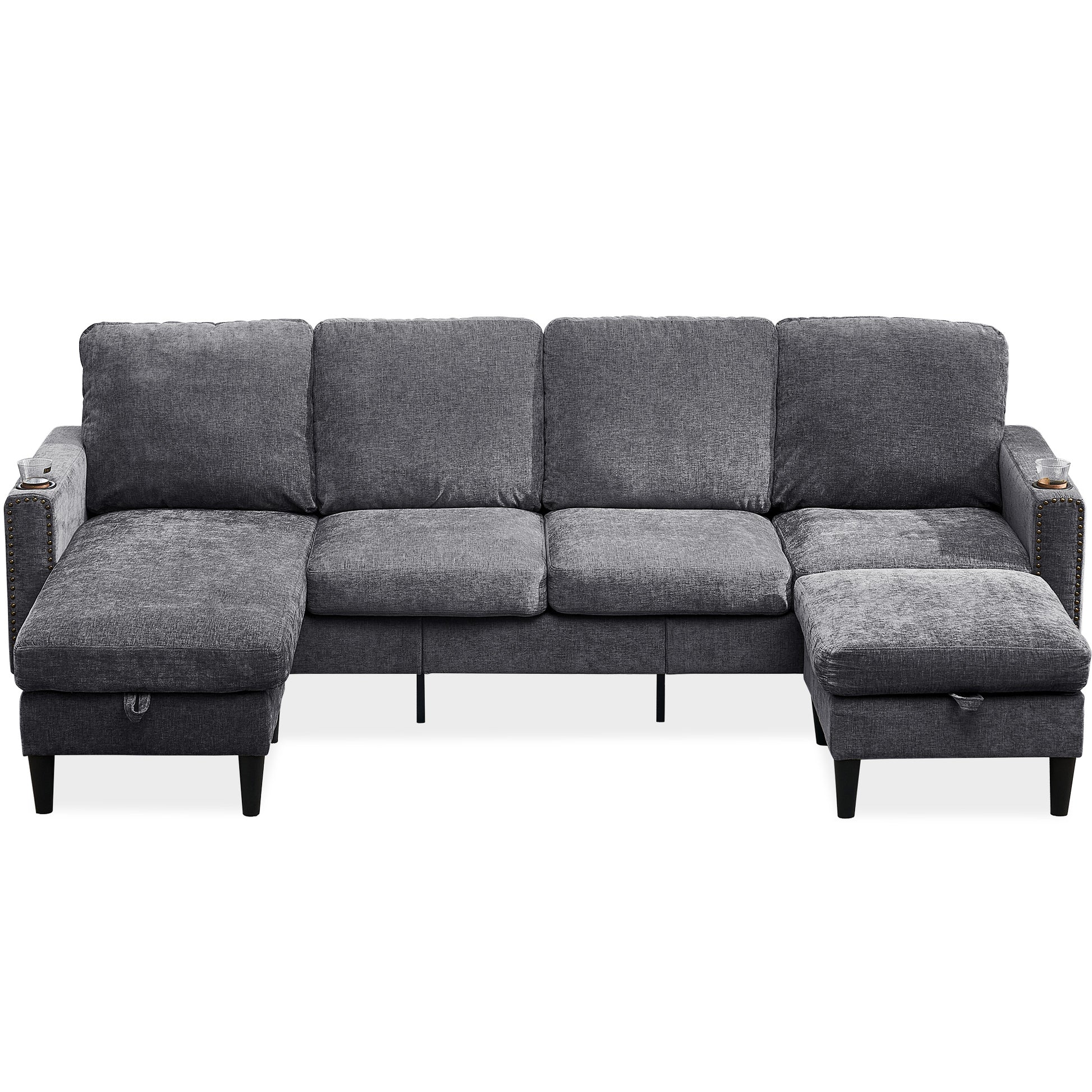 Chenille Sectional Sofa, U Shaped Sofa Couch With High Density Memory Foam, 4 Seat Comfy Modular Sofa Couch For Living Room, Modern U Shaped Sectional Sofa,U Shaped Dark Grey Dark Grey Chenille