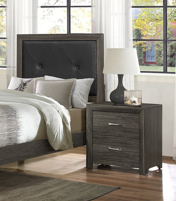 Dark Gray Finish Nightstand 1Pc Chrome Tone Handles Contemporary Design Bedroom Furniture Bed Side Table Dark Gray 2 Drawers Bedroom Contemporary Wood