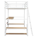 Twin Size Metal Loft Bed With Desk, Storage Shelves And Charging Station, White Box Spring Not Required Twin White Metal Mdf Metal