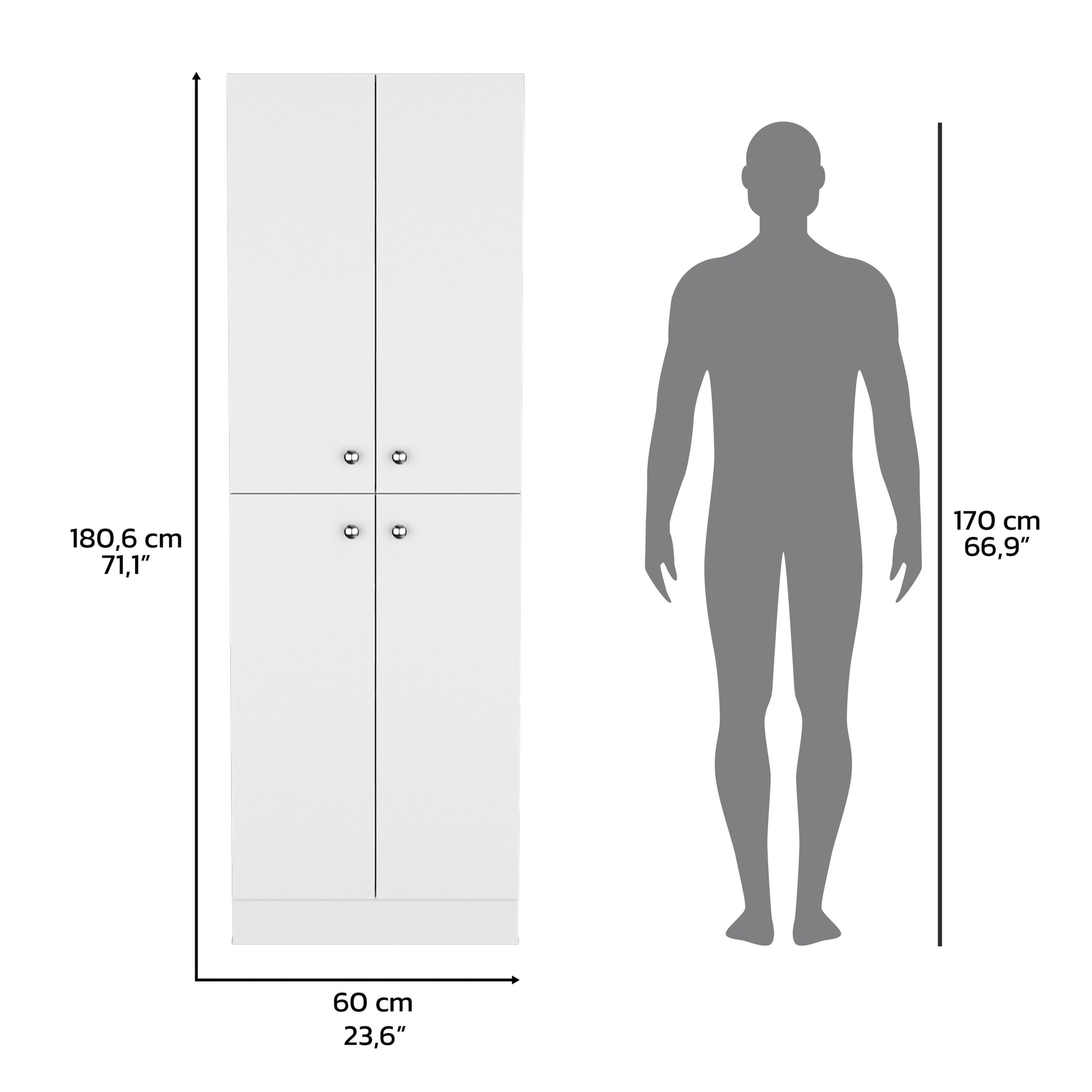 Kitchen Pantry 71" H, 4 Doors, 5 Adjustable Shelves, Laundry, White White Solid Wood Mdf Engineered Wood