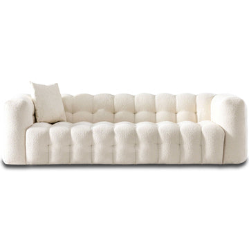 Eden Modern Tufted Chesterfield Boucle Fabric Sofa Cream,White Brown Wood Primary Living Space Tufted Back Mid Century Modern Foam Boucle,Solid Wood 3 Seat