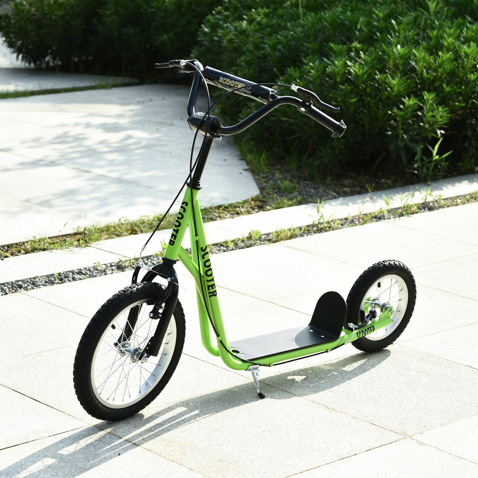 Aosom Youth Scooter, Teens Kick Scooter, Adjustable Handlebar Ride On Toy For 5 With 16" Front And 12" Rear Dual Brakes Inflatable Wheels, Green Green Iron Plastic