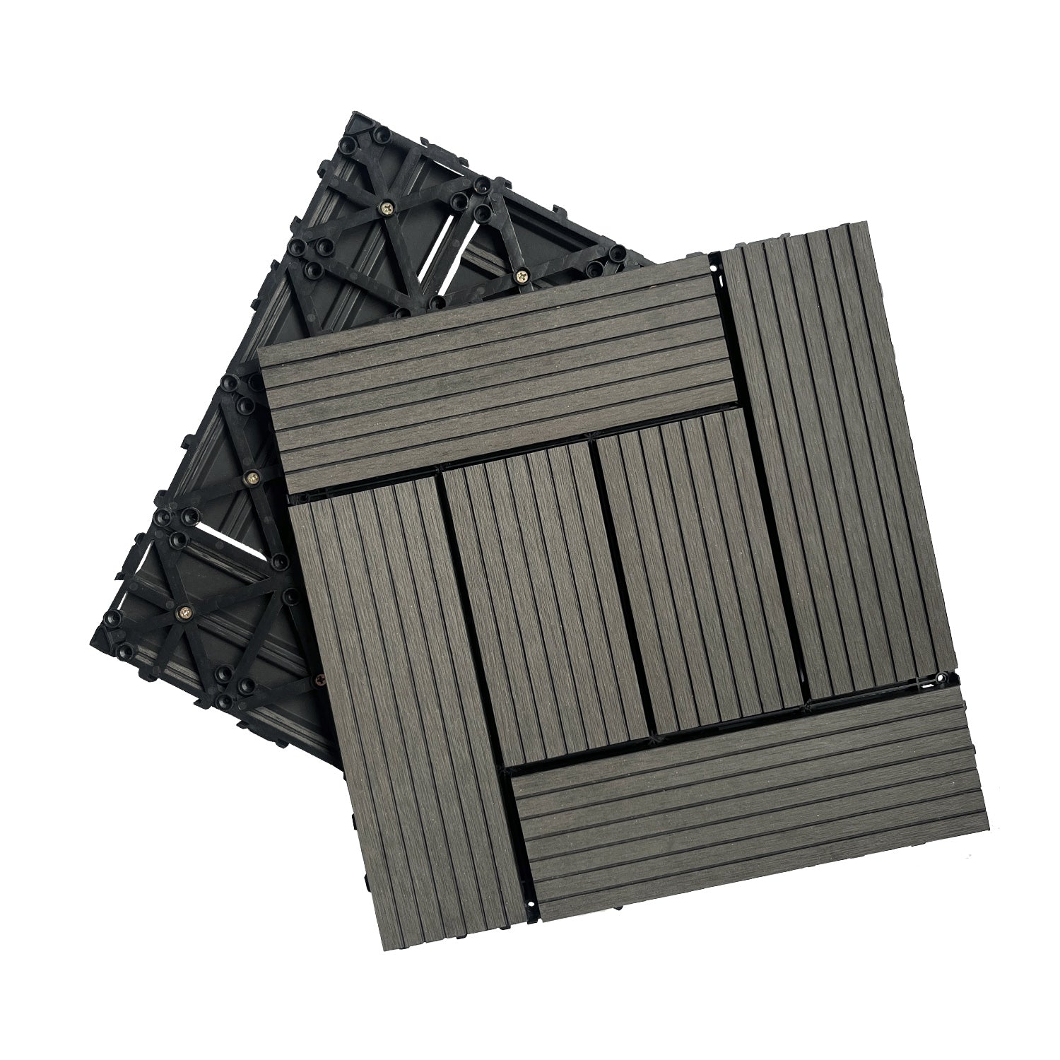 Wood Plastic Composite Deck Tiles Set Of 20Pcs, Composite Decking Resist Rust, Patio Flooring Outdoor Waterproof, Floor Tiles For Balcony, Backyard, Indoor And Outdoor Use, 12X12In Dark Grey Dark Grey Modern Plastic Wood Plastic