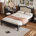 Full Size Wooden Platform Bed With Natural Rattan Headboard, Vintage Bed Frame With Wooden Slat Support, Black Expected Arrival Time: 08.23 Box Spring Not Required Full Black Wood